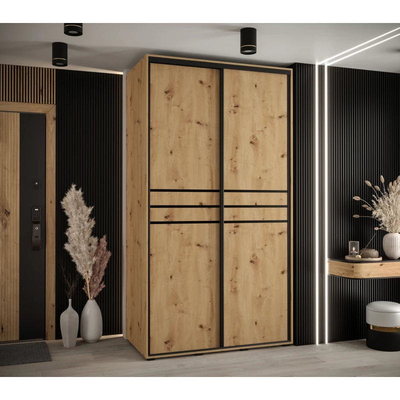Šatní skříň YVONA 10 - 130/60 cm, dub artisan / černá
