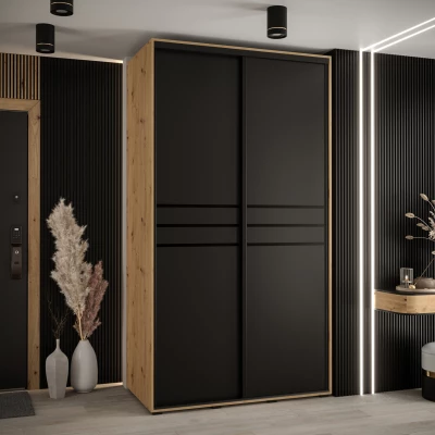 Šatní skříň YVONA 10 - 130/60 cm, dub artisan / černá / černá