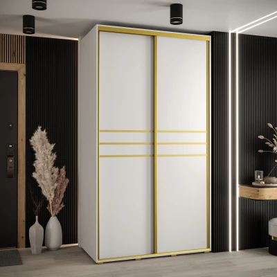 Šatní skříň YVONA 10 - 130/60 cm, bílá / zlatá