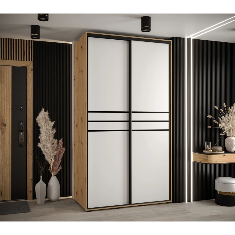 Šatní skříň YVONA 10 - 140/60 cm, dub artisan / bílá / černá