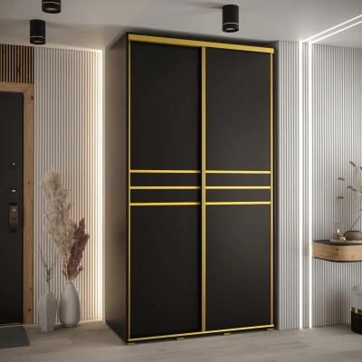 Šatní skříň YVONA 10 - 140/60 cm, černá / zlatá