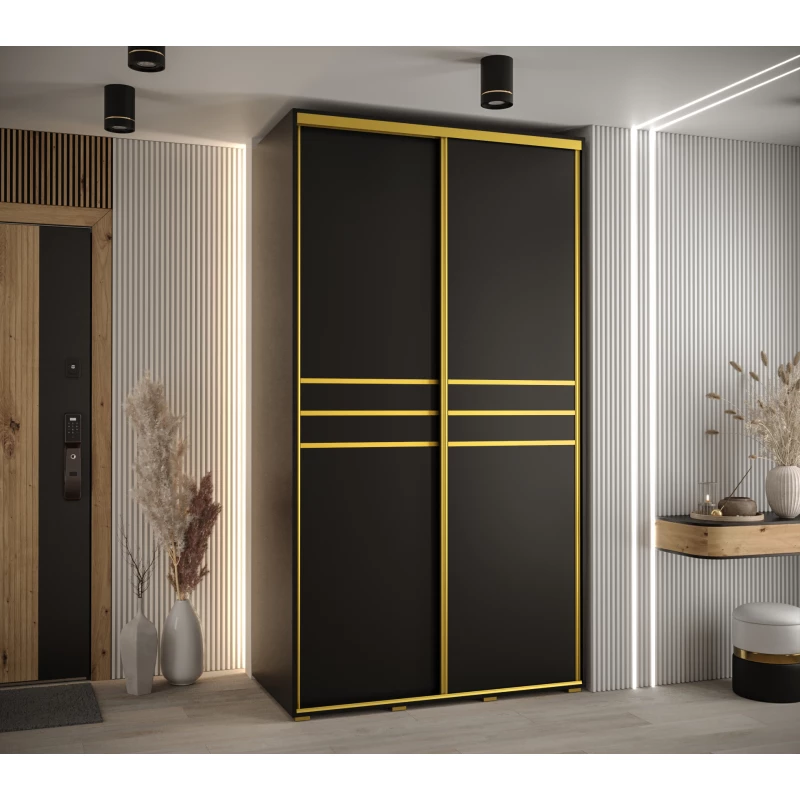 Šatní skříň YVONA 10 - 140/60 cm, černá / zlatá