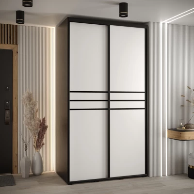 Šatní skříň YVONA 10 - 140/60 cm, černá / bílá / černá