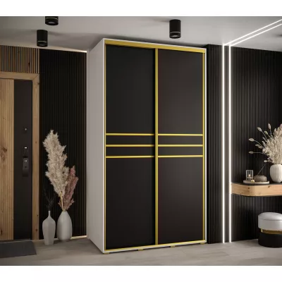 Šatní skříň YVONA 10 - 140/60 cm, bílá / černá / zlatá