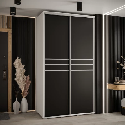 Šatní skříň YVONA 10 - 140/60 cm, bílá / černá / stříbrná