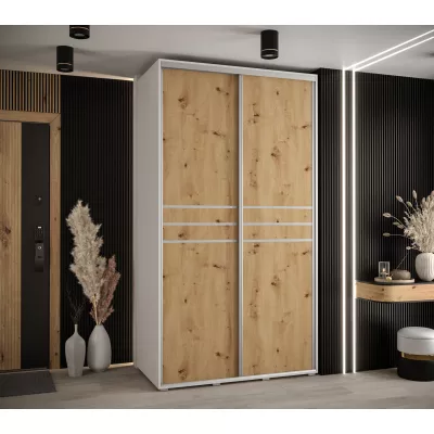 Šatní skříň YVONA 10 - 140/60 cm, bílá / dub artisan / stříbrná