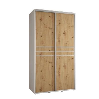 Šatní skříň YVONA 10 - 140/60 cm, bílá / dub artisan / stříbrná