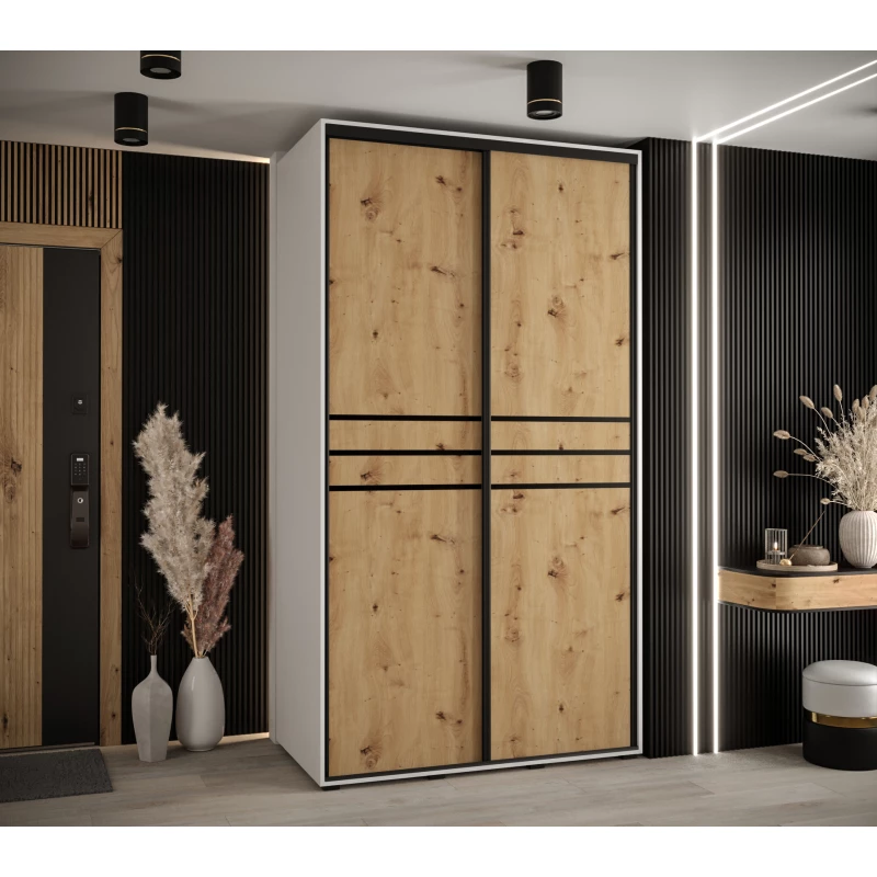 Šatní skříň YVONA 10 - 140/60 cm, bílá / dub artisan / černá