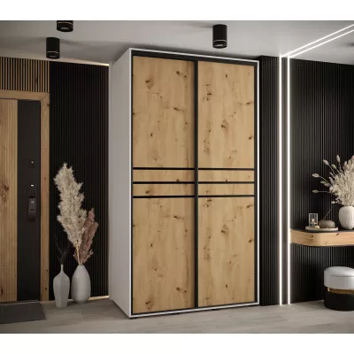 Šatní skříň YVONA 10 - 140/60 cm, bílá / dub artisan / černá