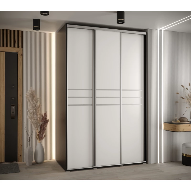 Šatní skříň YVONA 10 - 150/60 cm, černá / bílá / stříbrná