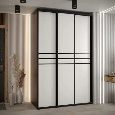 Šatní skříň YVONA 10 - 150/60 cm, černá / bílá / černá