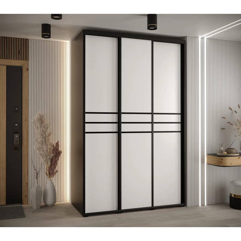 Šatní skříň YVONA 10 - 150/60 cm, černá / bílá / černá