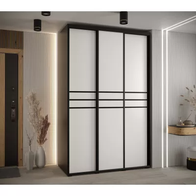 Šatní skříň YVONA 10 - 150/60 cm, černá / bílá / černá