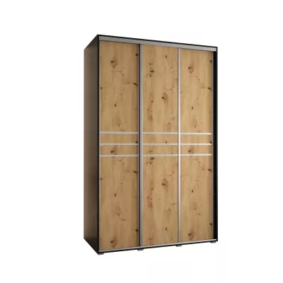 Šatní skříň YVONA 10 - 150/60 cm, černá / dub artisan / stříbrná