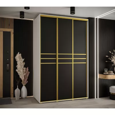 Šatní skříň YVONA 10 - 150/60 cm, bílá / černá / zlatá