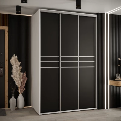 Šatní skříň YVONA 10 - 150/60 cm, bílá / černá / stříbrná