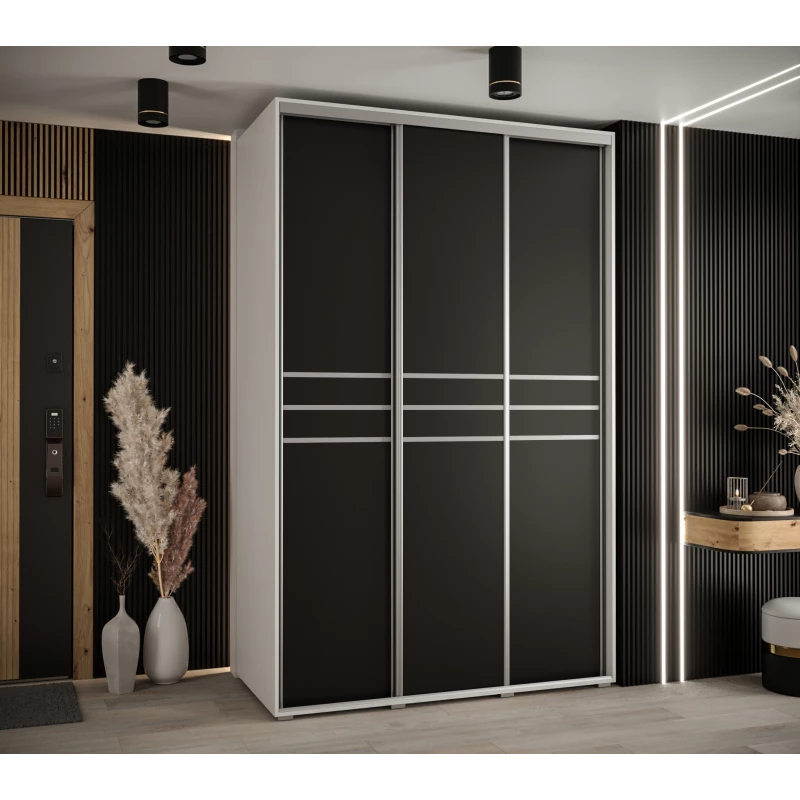 Šatní skříň YVONA 10 - 150/60 cm, bílá / černá / stříbrná