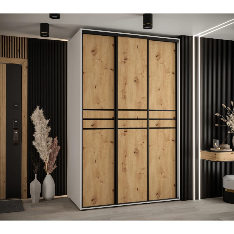 Šatní skříň YVONA 10 - 150/60 cm, bílá / dub artisan / černá