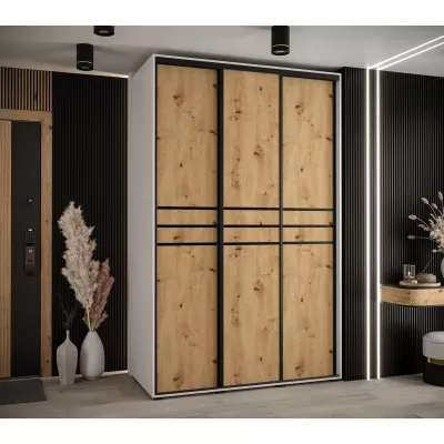 Šatní skříň YVONA 10 - 150/60 cm, bílá / dub artisan / černá