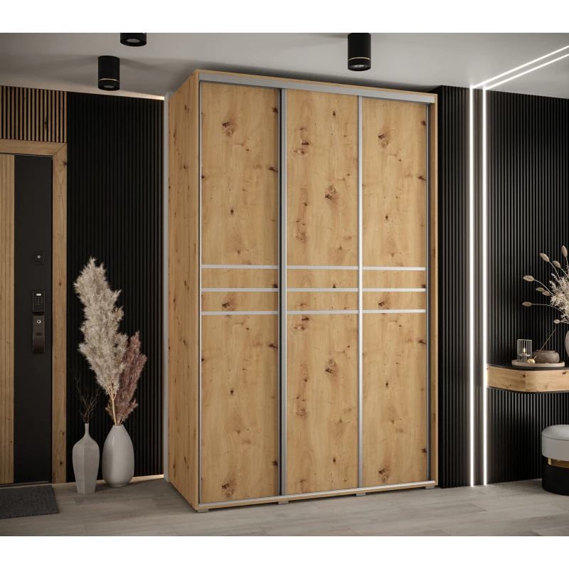 Šatní skříň YVONA 10 - 160/60 cm, dub artisan / stříbrná