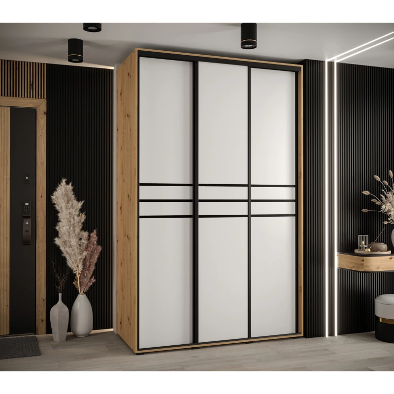 Šatní skříň YVONA 10 - 160/60 cm, dub artisan / bílá / černá