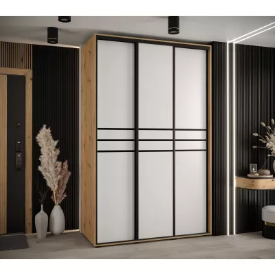 Šatní skříň YVONA 10 - 160/60 cm, dub artisan / bílá / černá