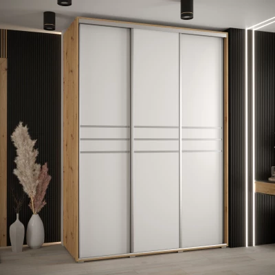 Šatní skříň YVONA 10 - 170/60 cm, dub artisan / bílá / stříbrná