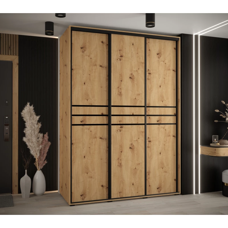 Šatní skříň YVONA 10 - 180/60 cm, dub artisan / černá