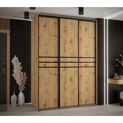 Šatní skříň YVONA 10 - 180/60 cm, dub artisan / černá