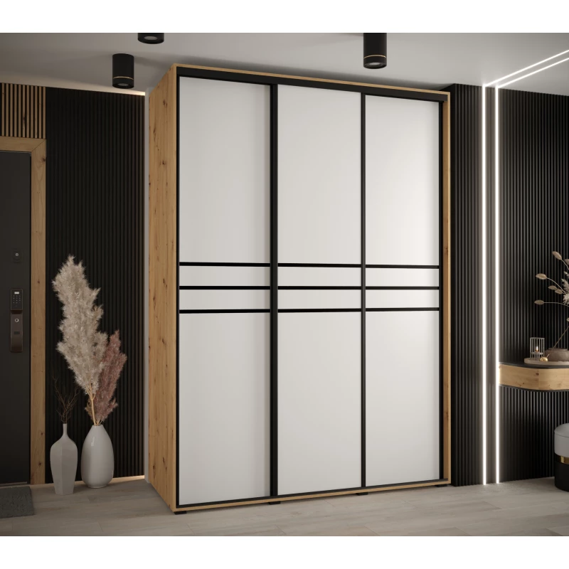 Šatní skříň YVONA 10 - 180/60 cm, dub artisan / bílá / černá