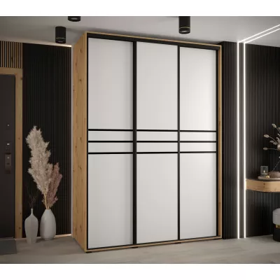 Šatní skříň YVONA 10 - 180/60 cm, dub artisan / bílá / černá