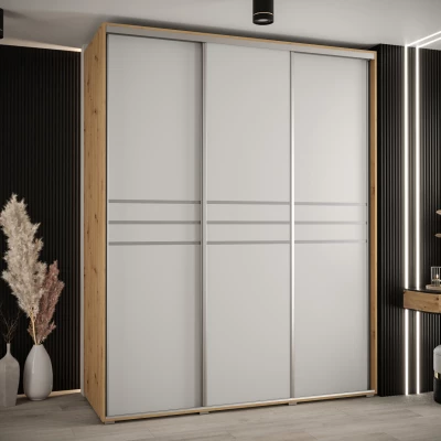 Šatní skříň YVONA 10 - 190/60 cm, dub artisan / bílá / stříbrná