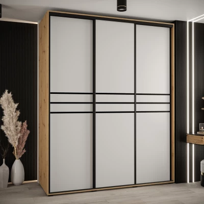 Šatní skříň YVONA 10 - 190/60 cm, dub artisan / bílá / černá