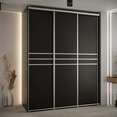 Šatní skříň YVONA 10 - 190/60 cm, černá / stříbrná