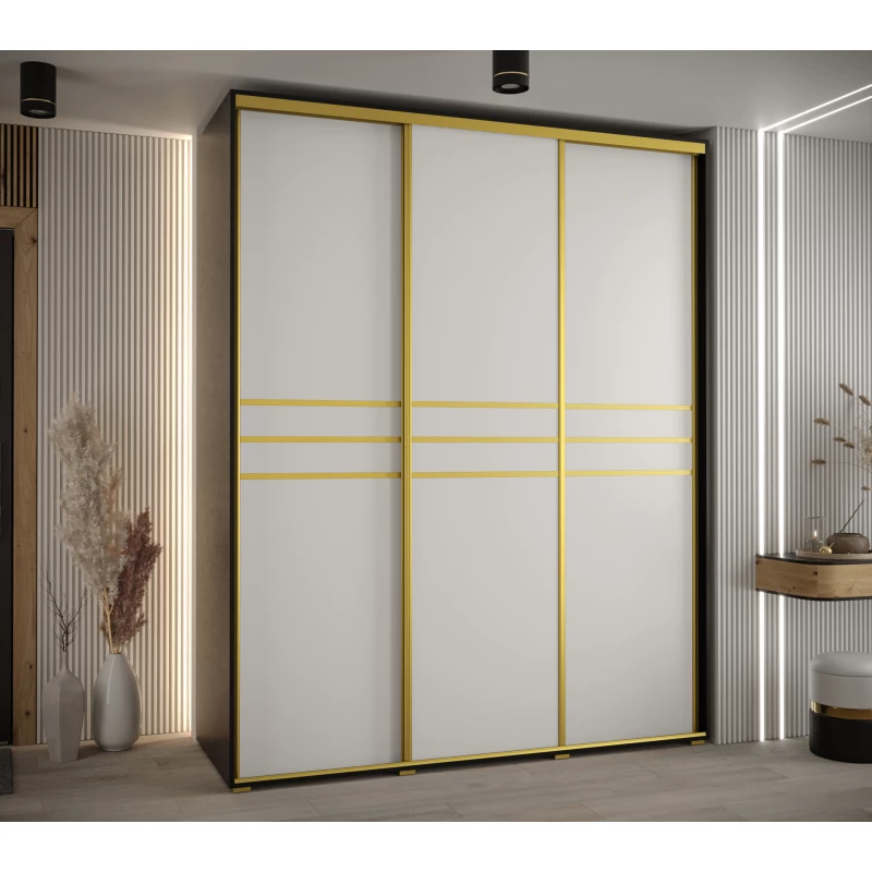 Šatní skříň YVONA 10 - 190/60 cm, černá / bílá / zlatá