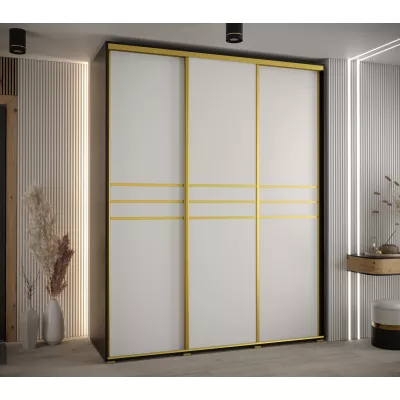 Šatní skříň YVONA 10 - 190/60 cm, černá / bílá / zlatá