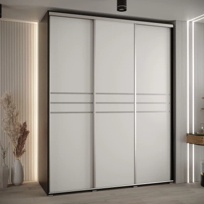 Šatní skříň YVONA 10 - 190/60 cm, černá / bílá / stříbrná