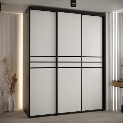 Šatní skříň YVONA 10 - 190/60 cm, černá / bílá / černá