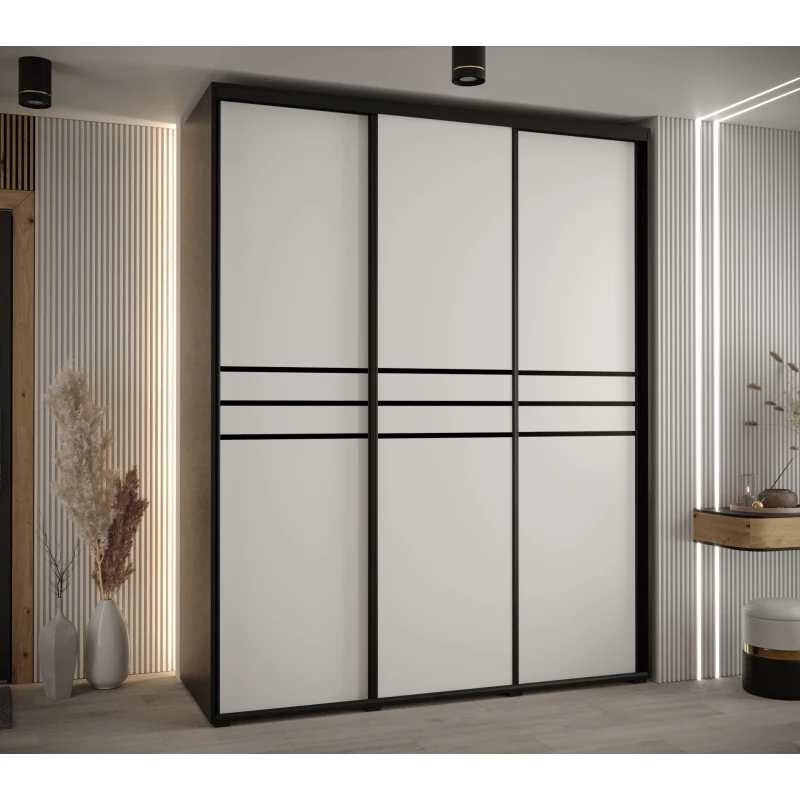 Šatní skříň YVONA 10 - 190/60 cm, černá / bílá / černá