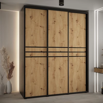 Šatní skříň YVONA 10 - 190/60 cm, černá / dub artisan / černá