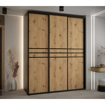 Šatní skříň YVONA 10 - 190/60 cm, černá / dub artisan / černá