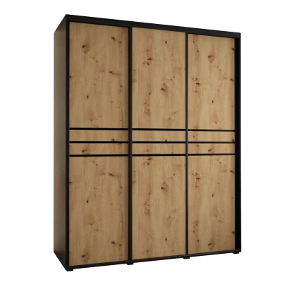 Šatní skříň YVONA 10 - 190/60 cm, černá / dub artisan / černá