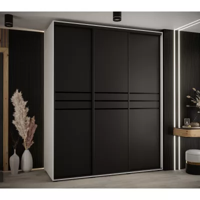 Šatní skříň YVONA 10 - 190/60 cm, bílá / černá / černá