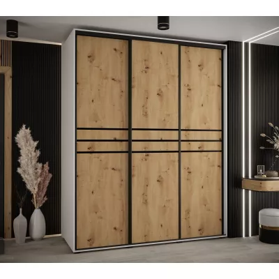 Šatní skříň YVONA 10 - 190/60 cm, bílá / dub artisan / černá