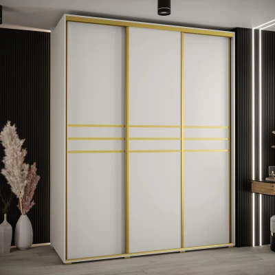 Šatní skříň YVONA 10 - 200/60 cm, bílá / zlatá