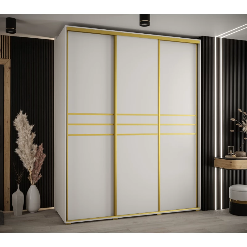 Šatní skříň YVONA 10 - 200/60 cm, bílá / zlatá