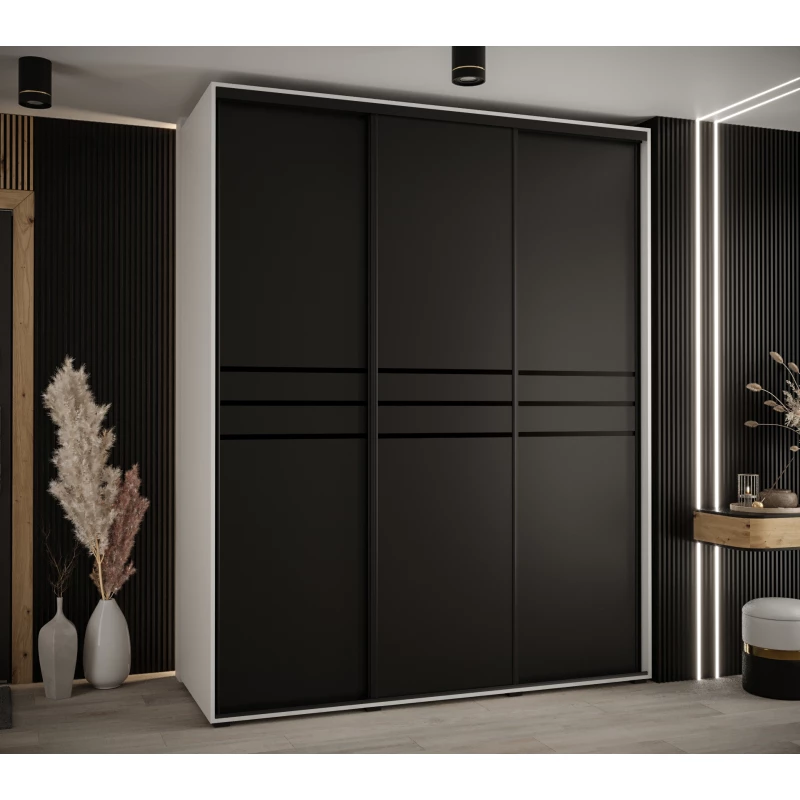 Šatní skříň YVONA 10 - 200/60 cm, bílá / černá / černá