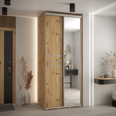 Šatní skříň YVONA 11 - 100/60 cm, dub artisan / stříbrná