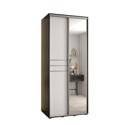 Šatní skříň YVONA 11 - 100/60 cm, černá / bílá / stříbrná