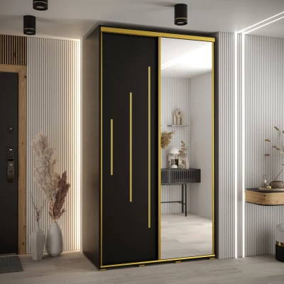 Šatní skříň YVONA 13 - 130/60 cm, černá / zlatá